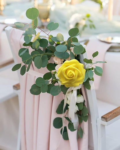 JOYLEX Artificial Flowers Realistic Roses, 25pcs Real Looking Fake Roses with Stem for DIY Wedding Bouquets Centerpieces Bridal Shower Party Home Romantic Decorations (Yellow)