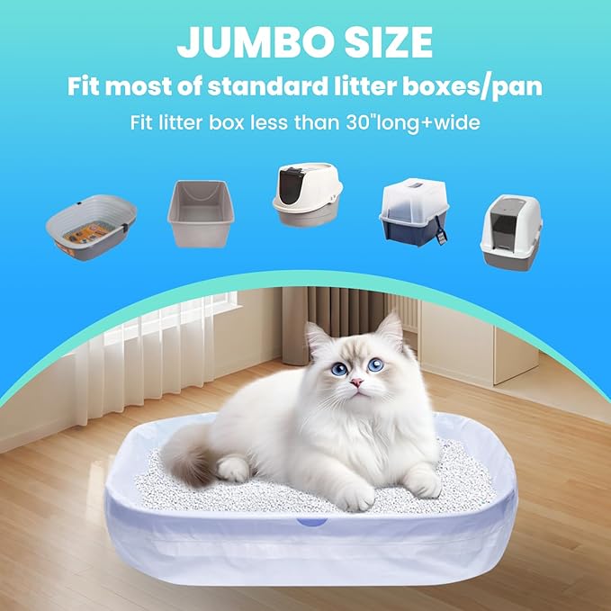 60 Pack Large Cat Litter Bags - 3MIL Extra Thick Leakproof Litter Box Liners, 31"x18" Heavy Duty Drawstring Cat Litter Liners for Automatic Litter Box, Odor Control Disposable Kitty Litter Bags 6 Roll-Mewly Pet