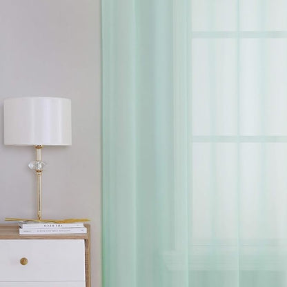 KEQIAOSUOCAI Aqua Sheer Curtains -Seafoam Green Grommet Voile Sheer Drapes Airy Curtain Panels with Light Filtering Window Treatment for Boy's Bedroom(2 Pieces,54 Wide x 63 Long inches)