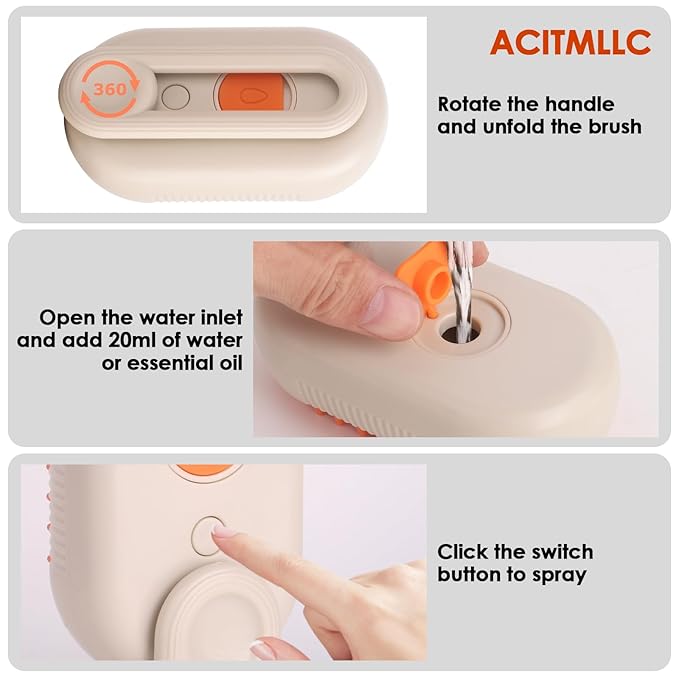 4 in 1 Cat Steam Brush for Shedding, Cleaning, Massage & Smooth, USB Rechargeable Pet Spray Hair Removal Comb, for Indoor Long/Short Haired Cats & Dogs (White)-Mewly Pet