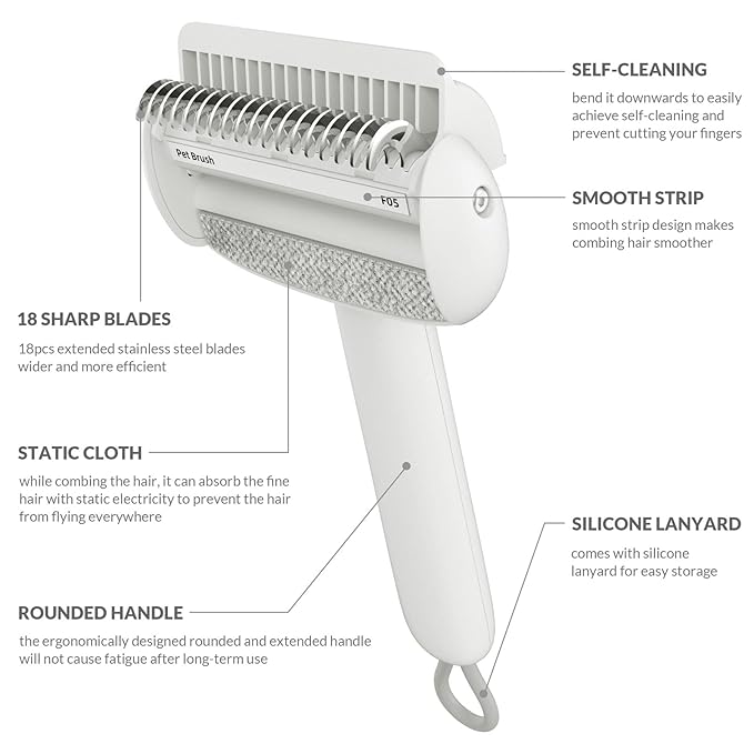 Self Cleaning Grooming Brush for Shedding Pets Rake Gently Removes Loose Undercoat Mats Tangled (White)-Mewly Pet