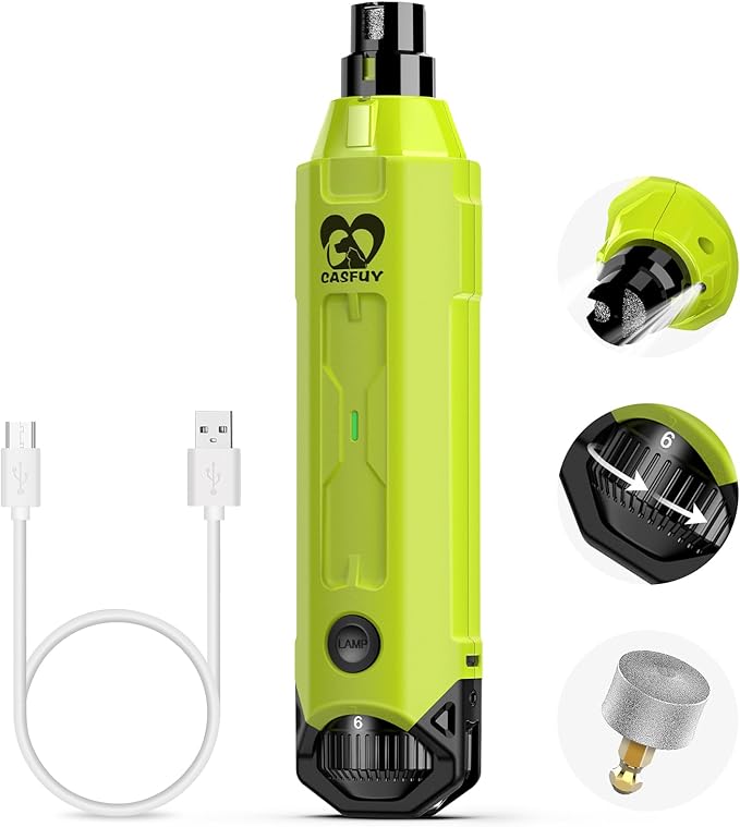 Casfuy 6-Speed Dog Nail Grinder - Newest Enhanced Pet Nail Grinder Super Quiet Rechargeable Electric Dog Nail Trimmer Painless Paws Grooming & Smoothing Tool for Large Medium Small Dogs (Green)-Mewly Pet