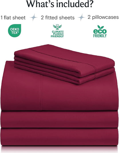 LuxClub 5 PC Split King Sheet Set, Breathable Luxury Bed Sheets, Deep Pockets Wrinkle Free Cooling Sheets Machine Washable Hotel Bedding Silky Soft - Burgundy Split King