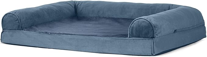 Furhaven Cooling Gel Dog Bed for Large/Medium Dogs w/ Removable Bolsters & Washable Cover, For Dogs Up to 55 lbs - Faux Fur & Velvet Sofa - Harbor Blue, Large-Mewly Pet