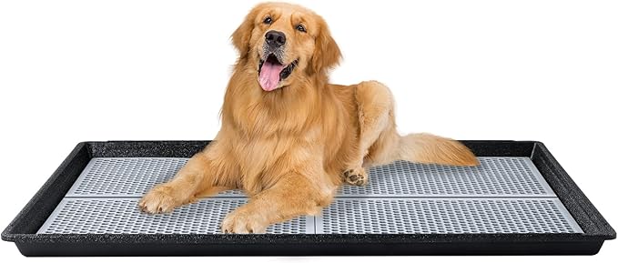 HQ4us Dog Pee Pad Holder Tray with Grate 45”×34”, Large Dog Litter Box Toilet, Puppy Pee Pad Holder, Less Mess, Dog Potty Indoor Outdoor for Balcony-Mewly Pet