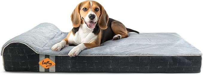 Laifug Orthopedic Memory Foam Dog Bed with Durable Water Proof Liner and Removable Washable Cover (Large (40"x25"x5.5"), Black Grid Gray)-Mewly Pet
