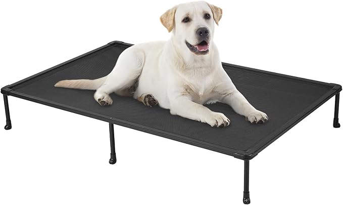 Veehoo Chewproof Elevated Dog Bed - Cooling Raised Pet Cot, Breathable Mesh, Washable & Non-Slip for Large Dogs, Indoor/Outdoor, Black Mat and Black Frame, 59x37inches (Model CWC2203A03)-Mewly Pet