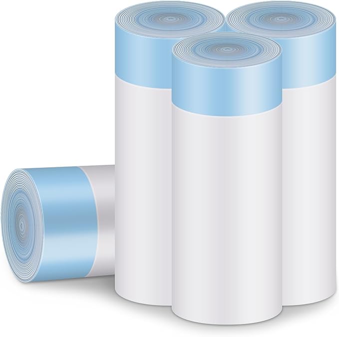 Cat Litter Bags, 80 Pieces Litter Box Liners for Automatic Cat Litter Box Self Cleaning, 4 Rolls 18 x 18 inches Robot Drawstring Bags, White-Mewly Pet