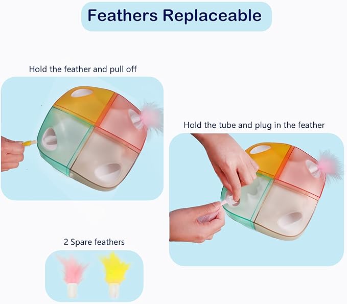 Cat Toys Interactive Automatic Whack-A-Mole/Hide and Seek Ultra Fun Smart cat Feather Toy for Indoor Cats Rechargeable 2-Feather 4-Hole stimulating Instinct of Hunting get rid of Boredom-Mewly Pet