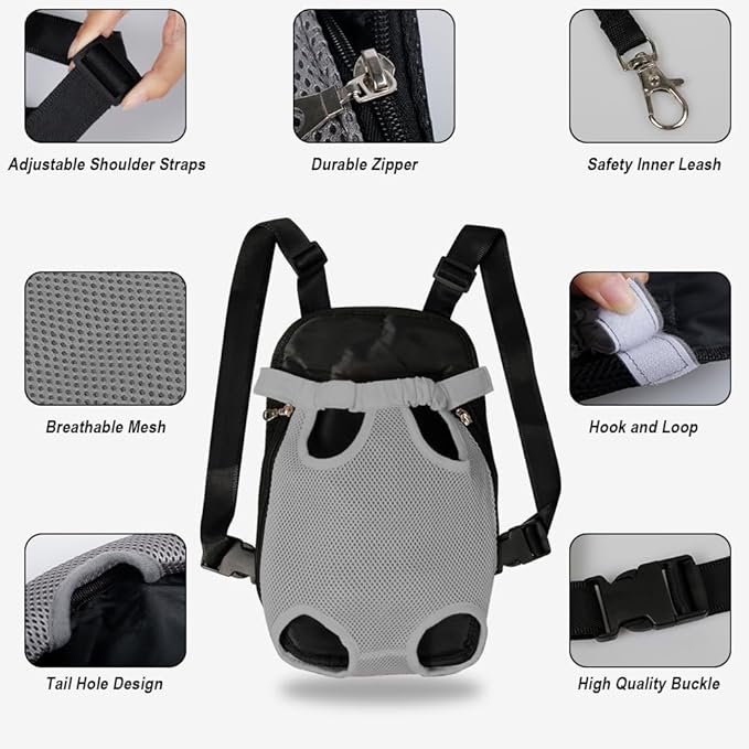 FEimaX Dog Carrier Backpack Pet Legs Out Front Cat Travel Bag, Adjustable Puppy Backpacks Carriers Hands-Free for Small Medium Dogs Cats Hiking Traveling Camping Daily Walking (X-Large, Grey)-Mewly Pet