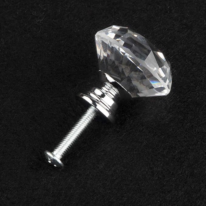 [12 PCS] 40mm Crystal Clear Glass Cabinet Drawer Pulls, Diamond Shape Cupboard Knobs with Screws for Kitchen, Dresser, Cupboard, Bathroom, Wardrobe (1.6 inch / 40mm)