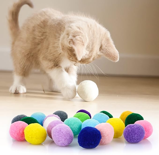 Molain Large Cat Toy Balls, Soft Cat Balls 1Inch Kitten Pom poms Ball Cat Play Toy (50 Pcs)-Mewly Pet