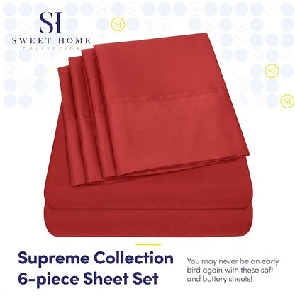 Cal King Size Bed Sheets - 6 Piece 1500 Supreme Collection Fine Brushed Microfiber Deep Pocket California King Sheet Set Bedding - 2 Extra Pillow Cases, Great Value, California King, Samba Red