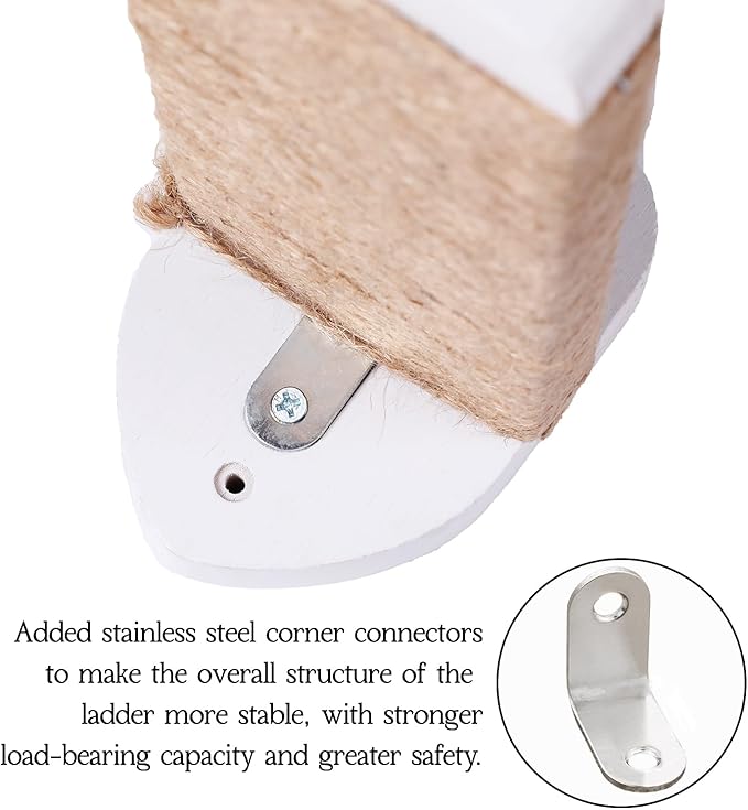 3pcs Wall Mounted Cat Steps, Climbing Furniture, Shelves With Hemp Rope Covered, Solid Wood Ladder for Playing and Climbing (Standard-White)-Mewly Pet