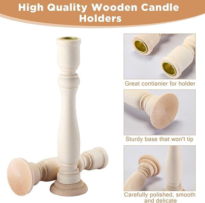Tanlade 16 Pcs Wooden Candle Holders Set for Pillar Candles Farmhouse Unfinished Wood Candlesticks Holder Rustic Candlestick Holder Stand for Fireplace Dining Table Centerpiece