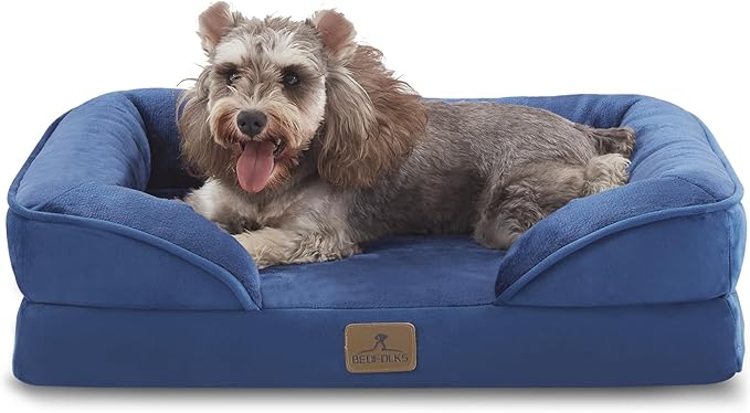 Bedfolks Orthopedic Dog Bed Extra Small, Waterproof Dog Sofa Bed for Small Dogs & Cats, Egg Foam Pet Couch Bed with Removable Washable Cover and Nonslip Bottom, Navy Blue-Mewly Pet