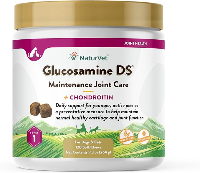 NaturVet Glucosamine DS Level 1 Maintenance, Joint Care Support Supplement for Dogs and Cats, Soft Chews, Made in The USA-Mewly Pet
