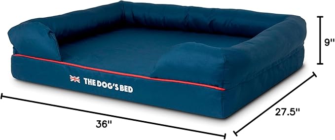 The Dog’s Bed Orthopedic Dog Bed Large Blue Oxford with Red Trim UK Flag Dog Bed 36x27 Memory Foam, Pain Relief: Arthritis, Post Surgery, Lameness, Veterinary Approved, Waterproof Washable Cover-Mewly Pet