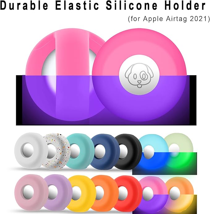 Airtag Holder for Dog Collar, Cibaabo Silicone Air Tag Case Cover Compatible with Apple Airtags for 0.8-1.2inch Cat Pet Collar Harness Loop-Mewly Pet