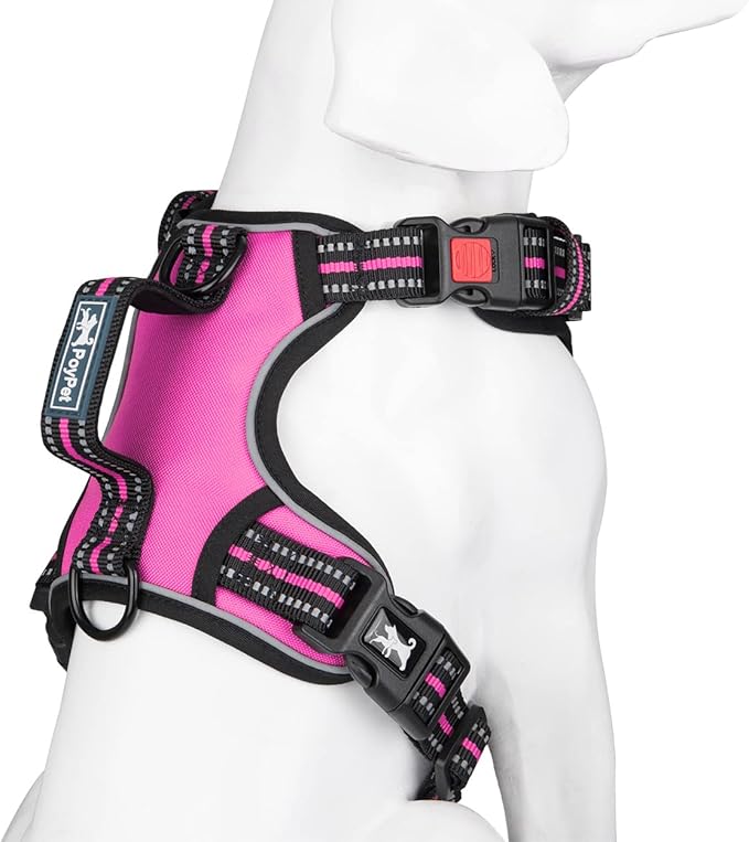 PoyPet No Pull Dog Harness, No Choke Front Clip Reflective Dog Vest with Soft Padded Vertical Handle, 3 Leash Attachments for Small Medium Large Dogs (Pink,S)-Mewly Pet