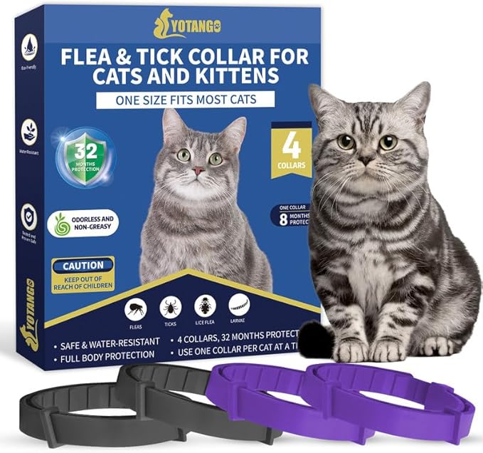 4 Pack Flea Collar for Cats 32 Months Prevention, Waterproof Natural Treatment Collar Adjustable for All Breeds and Size(Black & Purple)-Mewly Pet