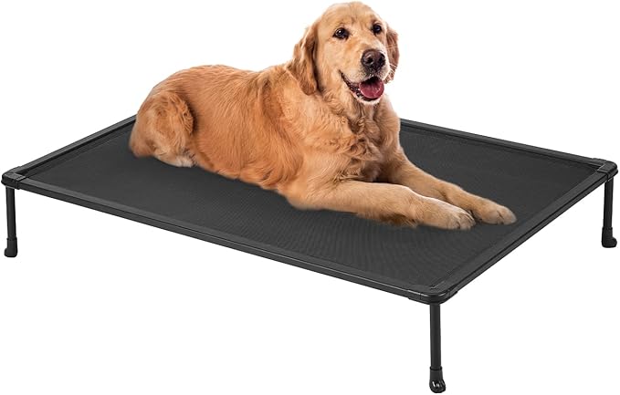 Veehoo Chewproof Elevated Dog Bed - Cooling Raised Pet Cot, Breathable Mesh, Washable & Non-Slip for Large Dogs, Indoor/Outdoor, Black Mat and Black Frame, 42x30inches (Model CWC2203A03)-Mewly Pet