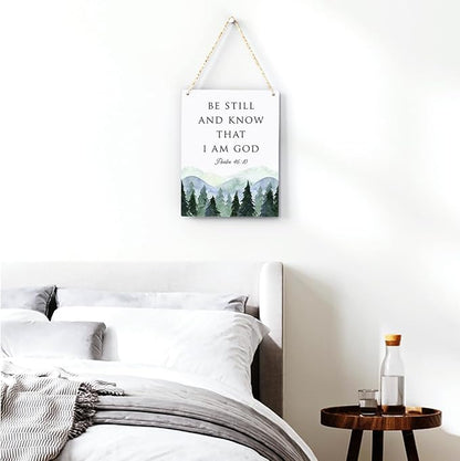 Inspirational Decor Be Still and Know That I am God Psalm 46:10 Christian Gifts Bible Verse Wall Art Scripture Wooden Hanging Sign for Modern Home Office Bathroom Bedroom Decoration 8 x 10 Inches