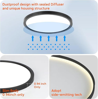 TALOYA Flush Mount Ceiling Light with Remote,3000K-6500K Adjustable,2000K Nightlight,12 Inch, Led Low Profile Ceiling Lights for Bedroom, Living Room, Kitchen, Black