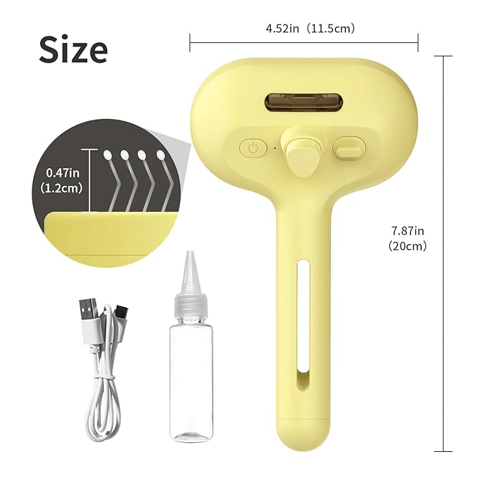 3 In 1 Self-Cleaning Steamy Brush for Pet Grooming - Anti-Static Flying Hair Spray, Removes Loose Hair and Reduces Shedding for Long and Short Fur, Yellow-Mewly Pet