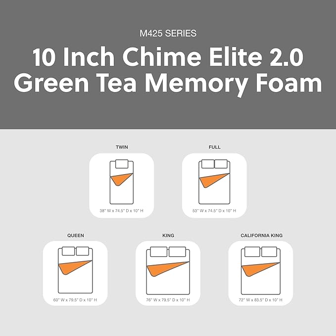 Signature Design by Ashley 10 Inch Chime Elite 2.0 Firm Green Tea Memory Foam Mattress for Cool Sleep and Pressure Relief, Full, Fiberglass Free, Mattress In A Box