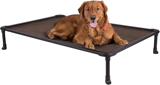 Veehoo Chew Proof Elevated Dog Bed - Cooling Raised Pet Cot - Rustless Aluminum Frame and Durable Textilene Mesh, Unique Designed No-Slip Feet for Indoor or Outdoor Use, Brown, X-Large, CWC2002-Mewly Pet