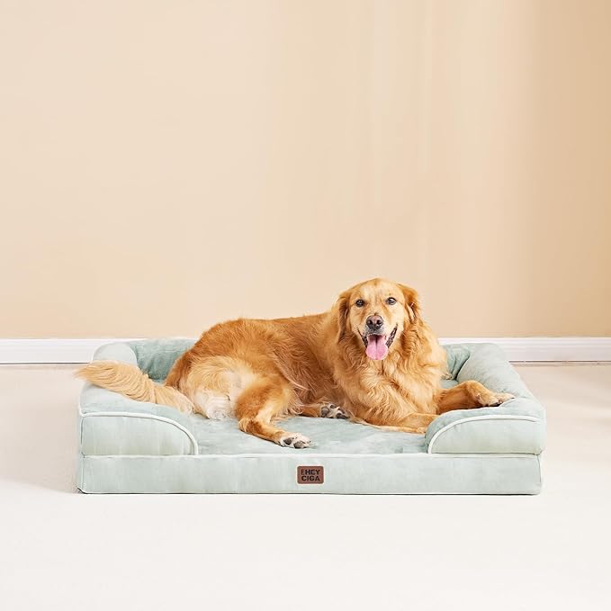 EHEYCIGA Orthopedic Dog Beds for Extra Large Dogs, Waterproof Memory Foam XXL Dog Bed with Sides, Non-Slip Bottom and Egg-Crate Foam Big Pet Couch Bed with Washable Removable Cover, Sage Green-Mewly Pet