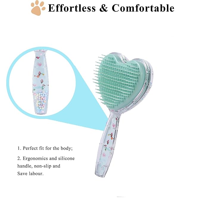 Small Dog Brush, Soft Dog Grooming Comb for Shih Tzus, Yorkies, Maltipoos, Maltese, Love Shape Puppy Massaging Pet Hair Brush, Cat Brush, for Small Dogs Cats of All Hair Types (Sky Blue)-Mewly Pet