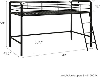 DHP Junior Loft Bed, Space-Saving Metal Frame, Black Finish, Ideal for Younger Children