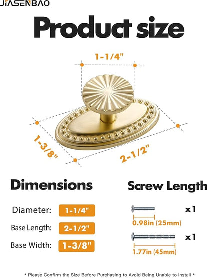 5 Pack Brushed Gold Cabinet Knobs with Base Brass Flat Drawer Pulls Kitchen Cupboard Bathroom Dresser Cabinet Hardware Handles Zinc Alloy