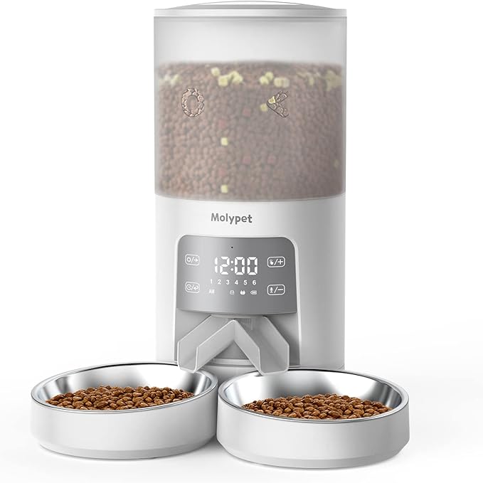 Automatic Cat Feeder for 2 Cats - Cat Food Dispenser with Double Bowls 6L, 10S Voice Recorder Programmable Timed Cat Feeder up to 6 Meals per Day-Mewly Pet