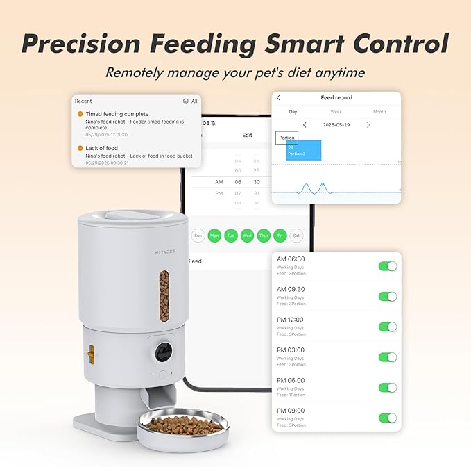 Automatic Cat Feeder with Camera - 5G WiFi Timed Cat Food Dispenser, 1080P HD Video with Night Vision, 1-15 Meals, 1-99 Portions, 2-Way Audio, Keeps Dry Food Fresh, 5L Auto Pet Feeder Also for Dogs-Mewly Pet