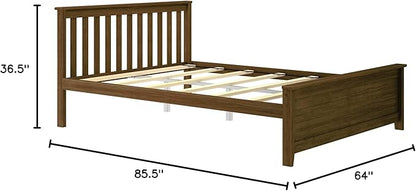 Max & Lily Queen Bed Frame with Slatted Headboard, Solid Wood Platform Bed for Kids, No Box Spring Needed, Easy Assembly, Walnut