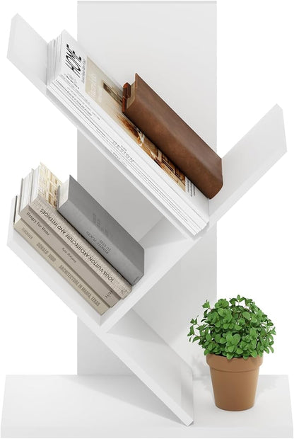 Furinno Tree Book Shelf, 3-Tier Bookshelf, Tree Bookcase for Room Decor, 8.4 x 15.7 x 21.3, for Living Room, Bedroom, Home Office, White