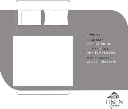 Linen Home 100% Cotton Percale Sheets Twin XL Size, Charcoal, Deep Pocket, 3 Pieces Set - 1 Flat, 1 Deep Pocket Fitted Sheet and 1 Pillowcase, Crisp Cool and Strong Bed Linen