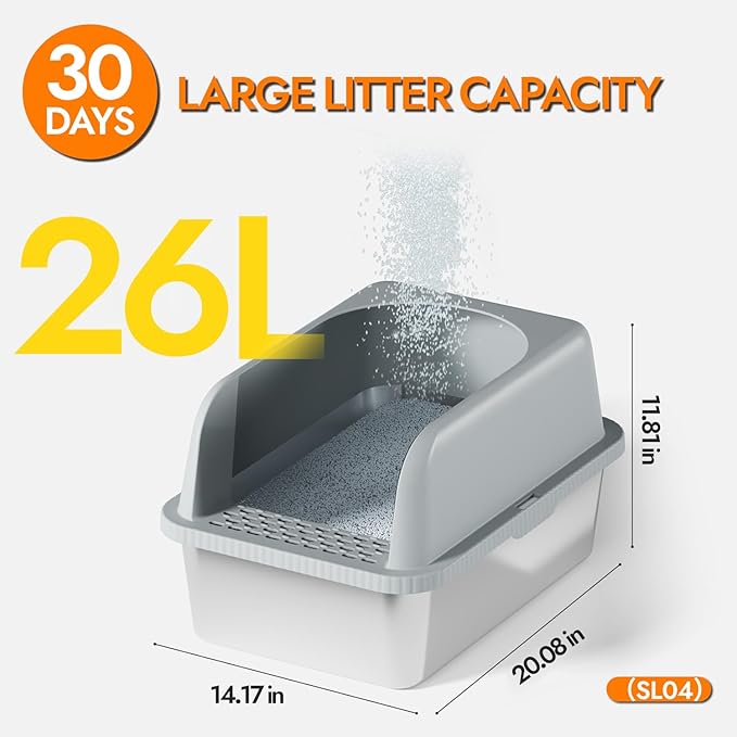 Stainless Steel Cat Litter Box with Lid, 20" L x 14.2" W x11.8 H, Large Cat Litter Box for Multiple Cats with High Sided, No-Leak & Stick, Easy to Clean, Includes Litter Mat & Multi Functional Scoop-Mewly Pet