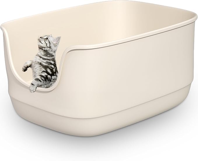 Gefryco Large Cat Litter Box with High Sided 24.6"x18.3"x12.2" - Jumbo Extra Large Open Anti - Splashing High Wall for Multiple Cats (White)-Mewly Pet