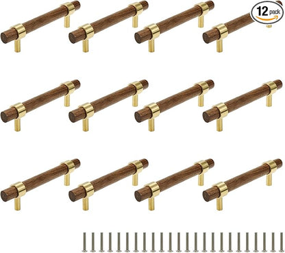 Drawer 5.51"/140mm Pulls Brass Walnut Kitchen Wardrobe Cabinet Hardware Pull Handle with Screw, 12Pcs