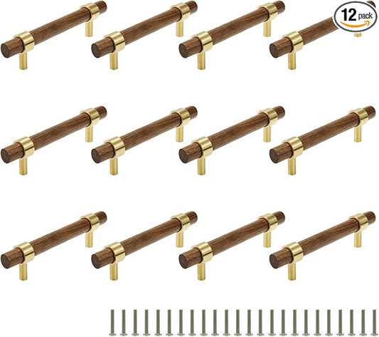 Drawer 5.51"/140mm Pulls Brass Walnut Kitchen Wardrobe Cabinet Hardware Pull Handle with Screw, 12Pcs