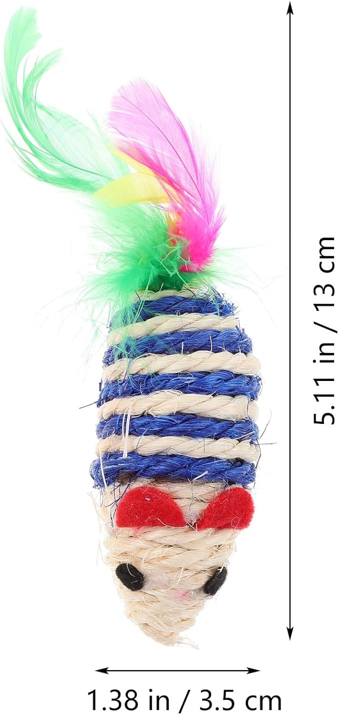 LUOZZY 4Pcs Cat Mouse Toys Adorable Sisal Mice Toys Kitten Chewing Toy Funny Indoor Animal Shape Props Pet Supplies - Blue+Pink 1.38x5.11in-Mewly Pet