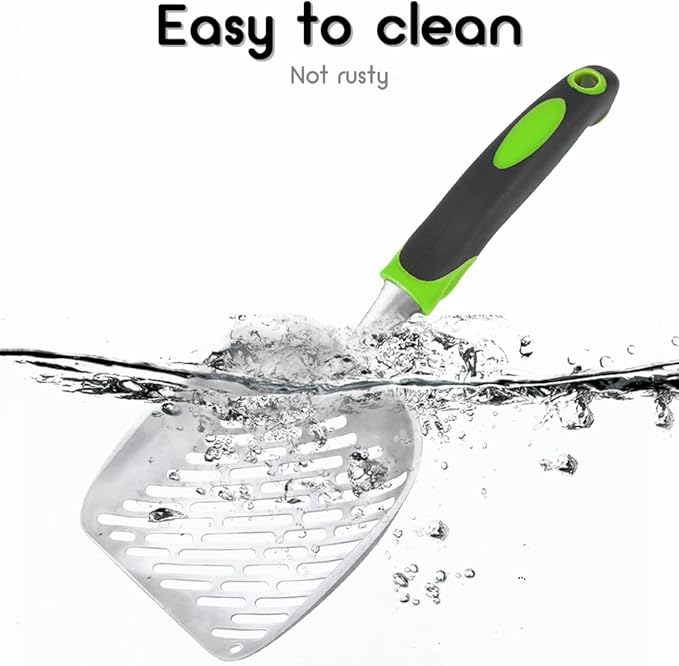 Cat Litter Scoop-Metal Cat Scooper-Long Handle Scoop,Cat Scooper-Poop Sifting-Mesh Shovel-Suitable for Cat Litter Box(Green)-Mewly Pet