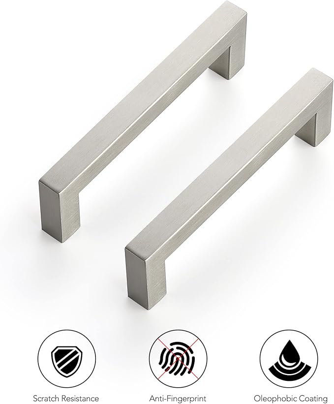 Ravinte 20 Pack 4-1/2 Inch Kitchen Square Cabinet Handles Satin Nickel Pulls Brushed Nickel Kitchen Cabinet Hardware Handles for Cupboard Drawer Pulls