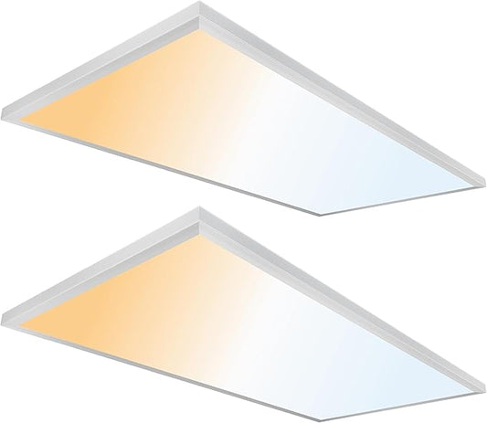 Ultralux 2x4 ft LED Light Panel - Edge Lit, Surface Mount Ceiling for Home & Office TRIAC Dimmable, Flicker-Free Slim with Adjustable Color Temperature (Matte White, 2 Pack) 2x4 (2 Pack)