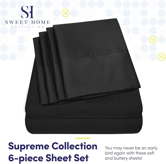 King Size Bed Sheets - 6 Piece 1500 Supreme Collection Fine Brushed Microfiber Deep Pocket King Sheet Set Bedding - 2 Extra Pillow Cases, Great Value, King, Black