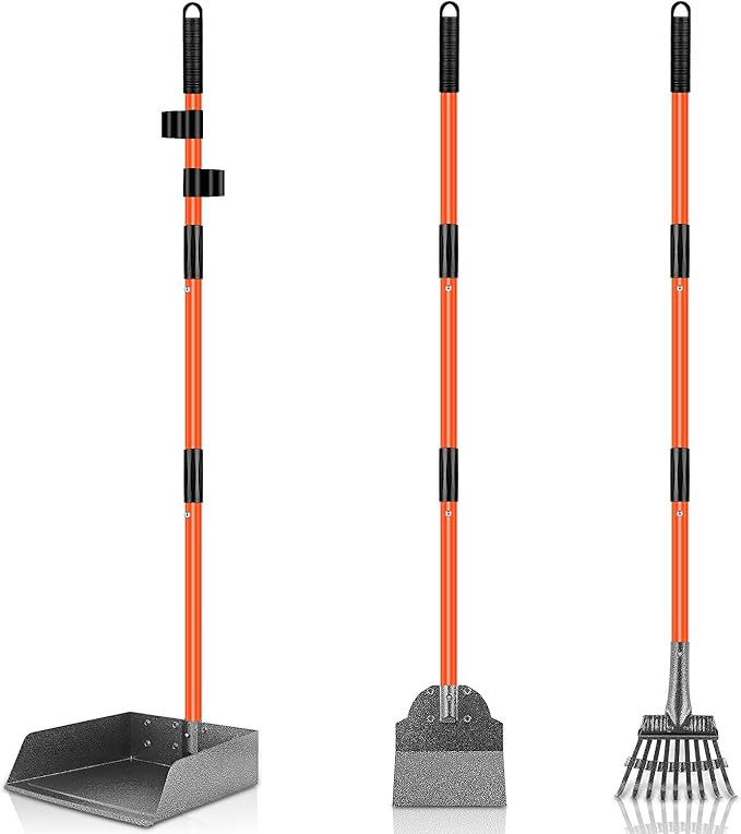 TNELTUEB Scooper Adjustable Long Handle Metal Tray Rake and Spade Poop Scooper for Dogs Pack Poop Scoop Pet Waste Removal Poop Scoop for Large Dogs and Pets Great for Lawns Grass Gravel-Mewly Pet